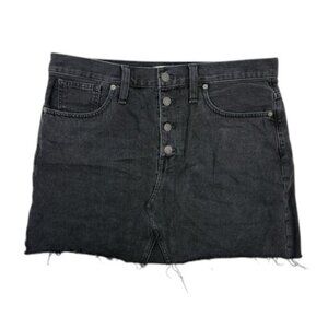 Madewell Denim Skirt Women’s Black A-Line Button Front Raw Hem Size 31